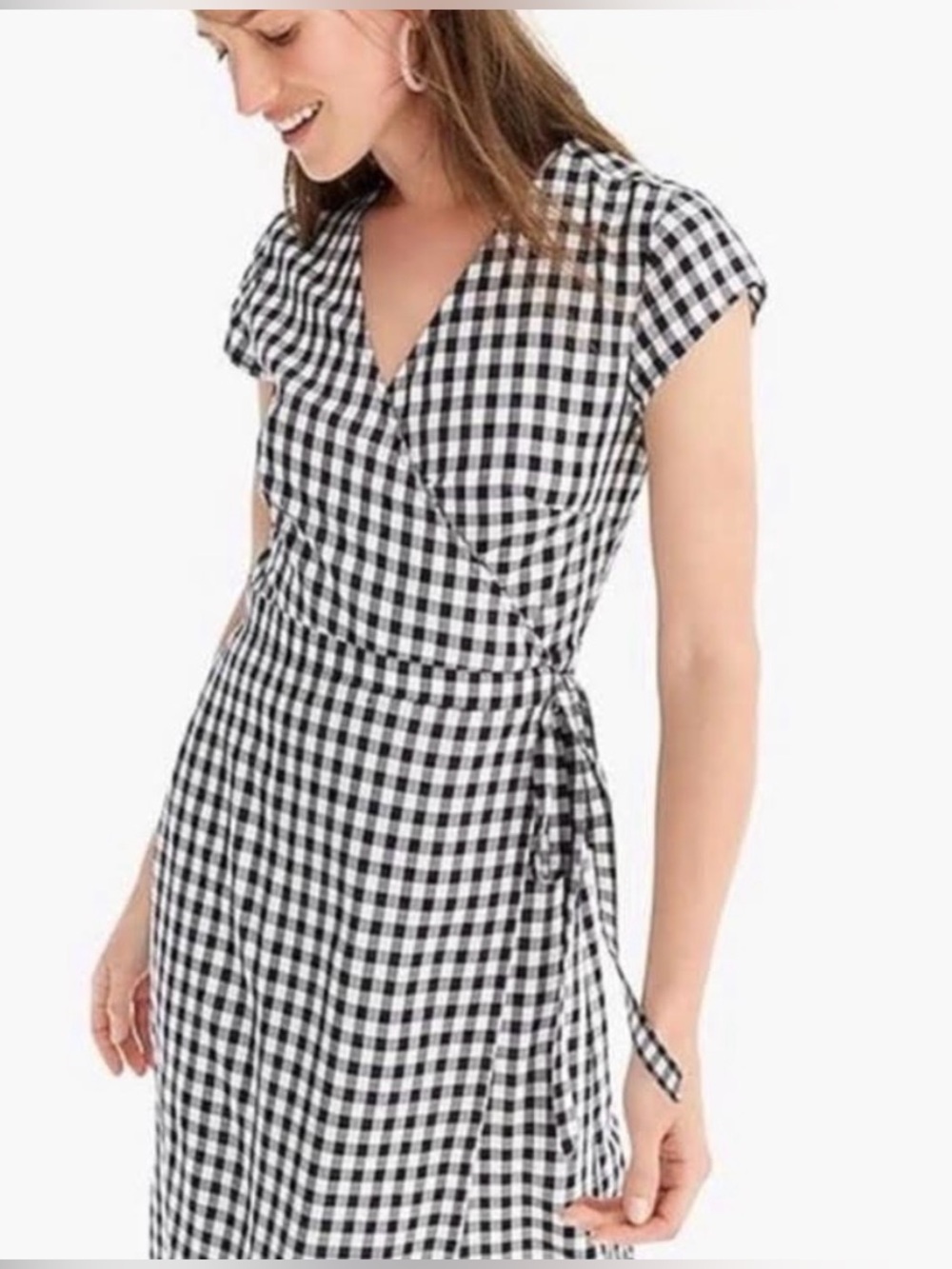 J. Crew Dark Navy & White Gingham Wrap Maxi Dress M - Picture 4 of 10